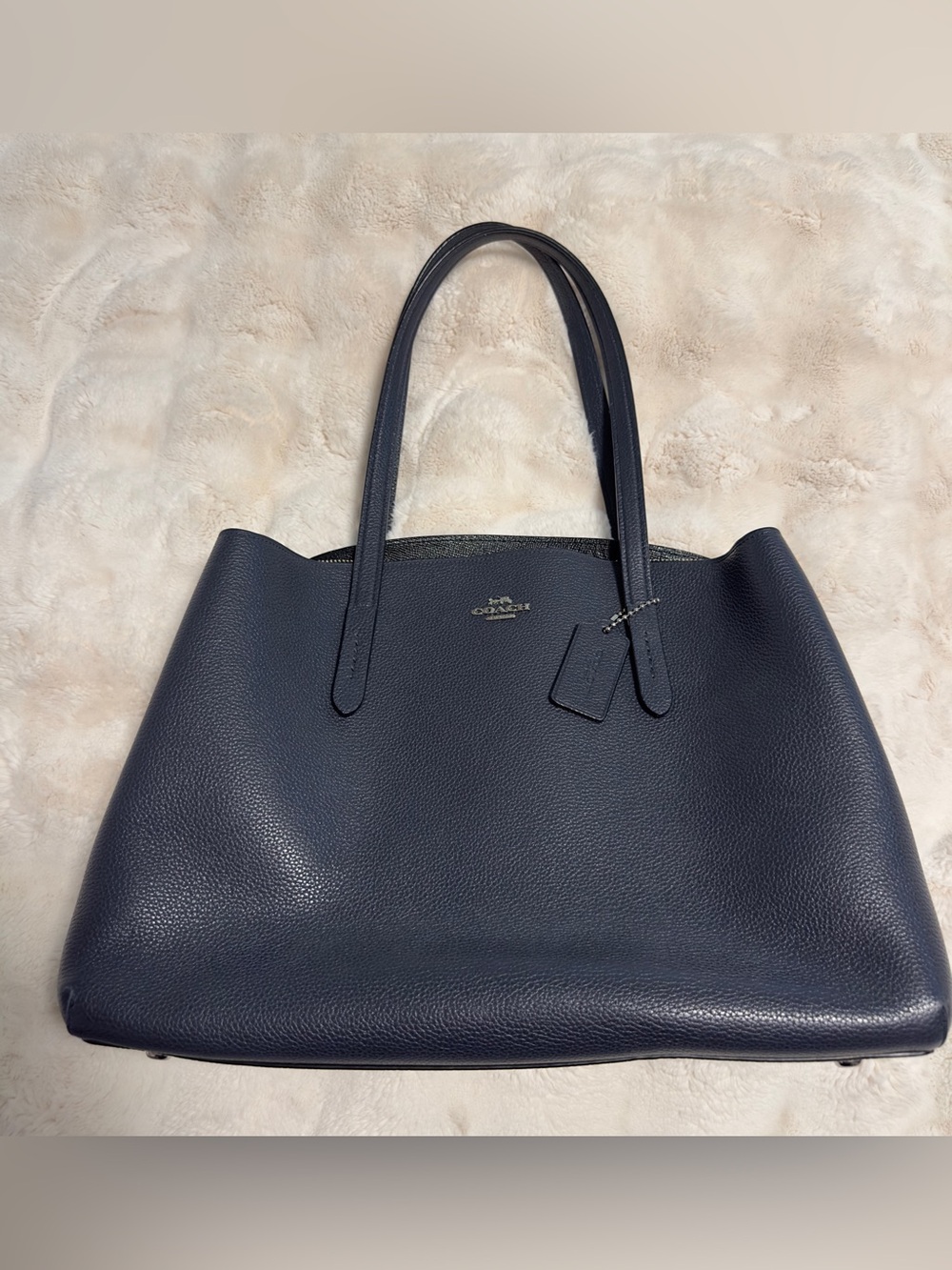 Coach Pebbled Leather Tote in Navy Blue